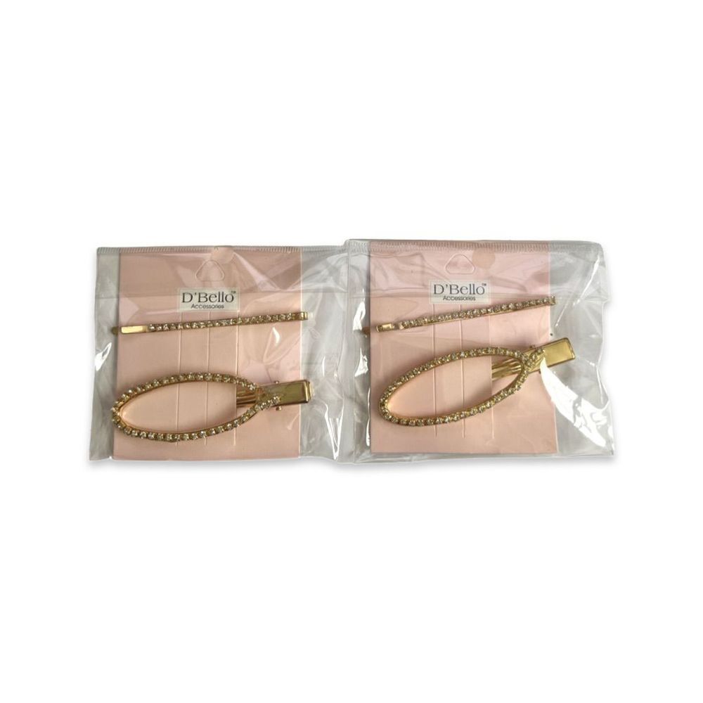 Set of 4 D'Bello Gold and Rhinestone Hair Clips